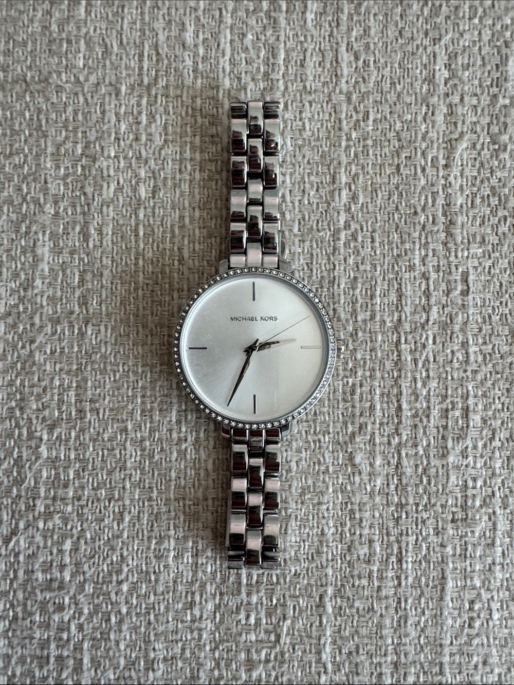 Michael Kors Silver and White Crystal-Trim Bracelet Watch